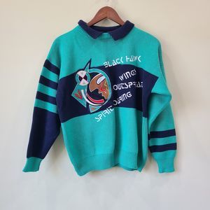 Vintage FIA Italia Crewneck Pullover Sweater Ribbed Knit Preppy Embroidered